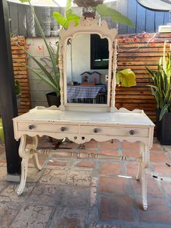 Antique table and mirror