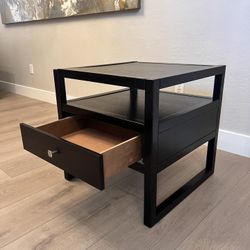 Solid Wood Modern Espresso Black Side Table Nightstand w/ Storage Drawer and 2 Shelves