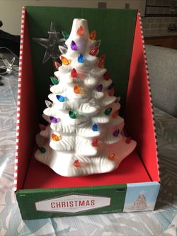Lighted White Ceramic Christmas Tree - 8” X 8” X 15” - Hobby Lobby, NEW