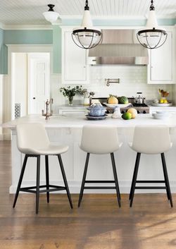Set Of 3 Faux Leather Counter & Bar Stool with Iron Frame