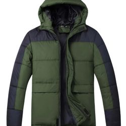 New, Men Color Block Hooded Puffer Coat, Size XL, OBO 