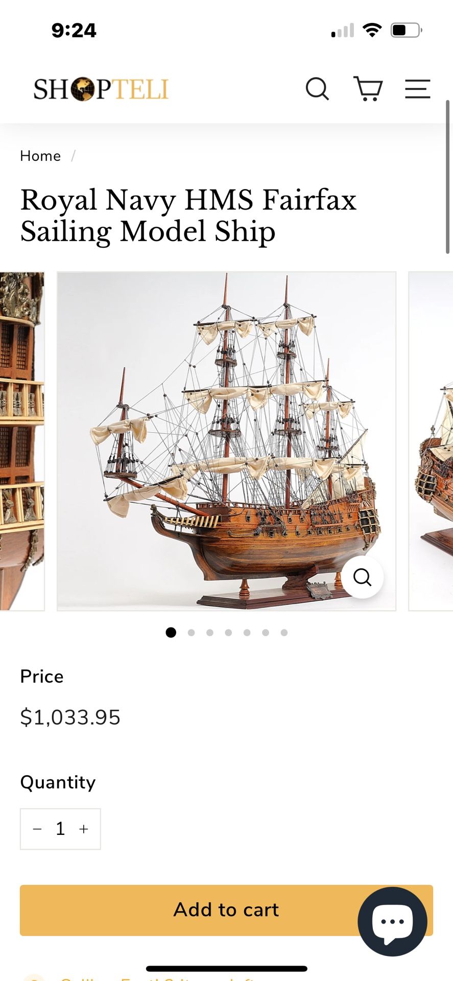 Handcrafted Fairfax wooden warship