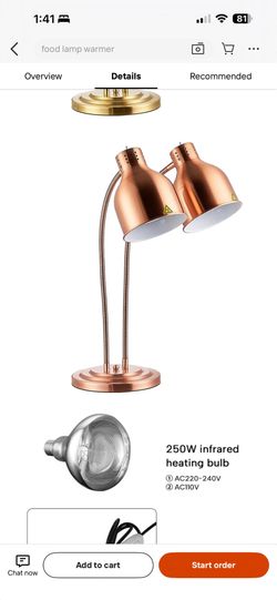 Copper Dual Head Food Warmer Lamp