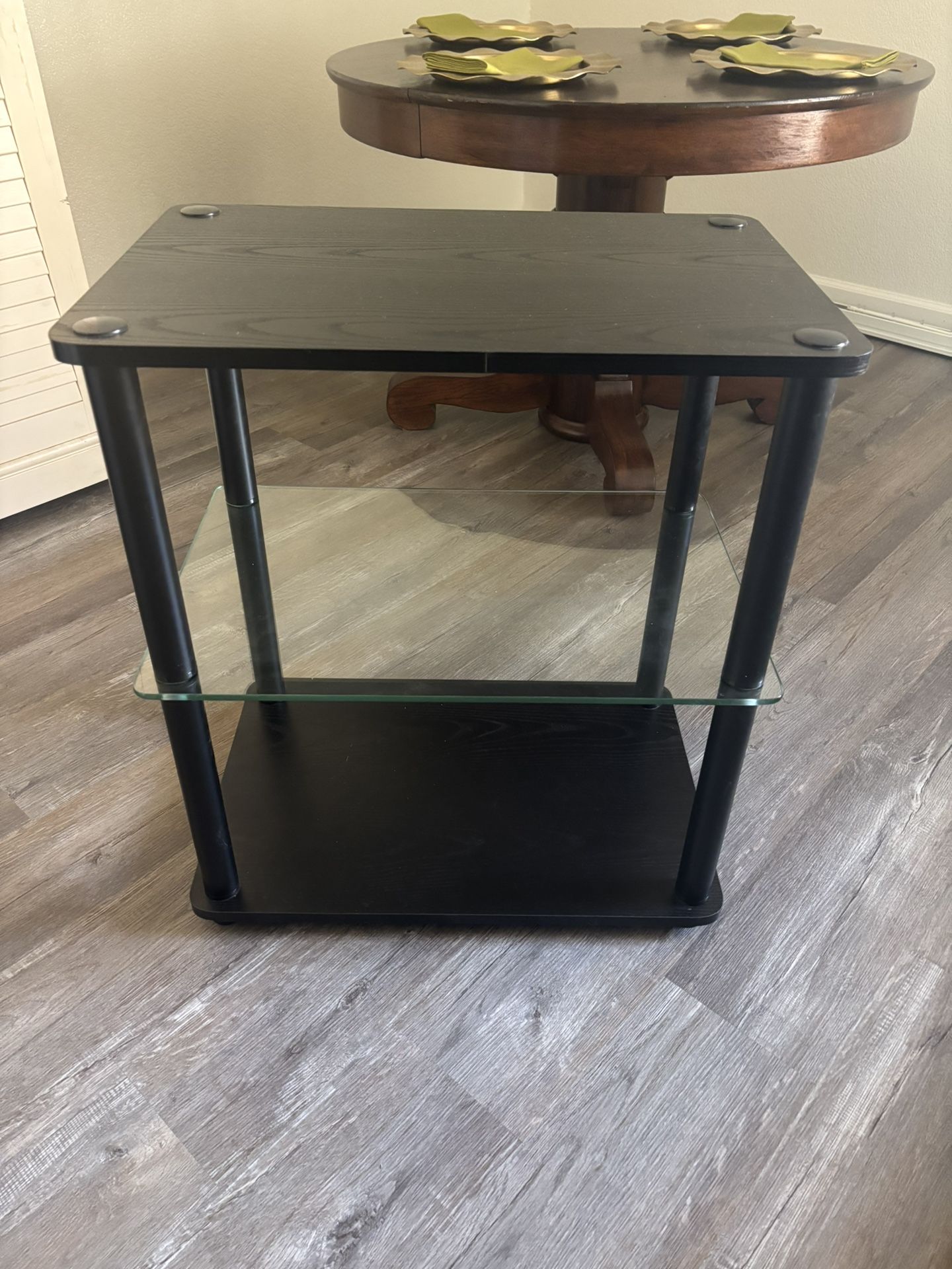 Black End Table W/Glass Shelves