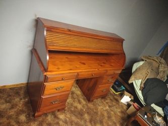 Antique Solid Pine Custom Rolltop desk/7 draw