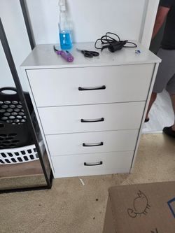 White 4-Drawer Dresser with Black Handles