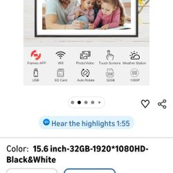 Frameo 15.6 Inch Large Digital Photo Frame, Digital Picture Frame WiFi with 32GB, 1920 * 1080 IPS HD Touch Screen, Electronic Picture Frame IPS Touch 