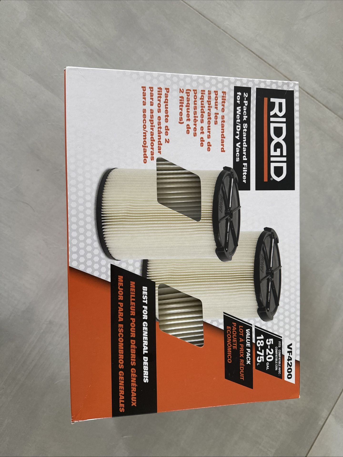 RIDGID 2-Pack Standard Filter for Wet/Dry Vacs VF4200 5-20 Gal (New in Box)
