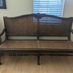 French antique turn Of the century setee came chair wicker