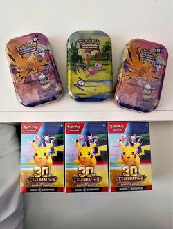 pokemon tcg 30th celebration mini tins and bundles x3