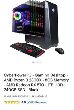 CyberPower Gaming PC (Ryzen 3 / RX 570 / 8GB RAM / 1.13TB Total Storage) - Great Starter PC!