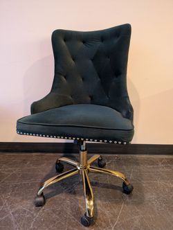 Deep Green Velvet Tufted Hulala Home Desk Chair with Gold Base