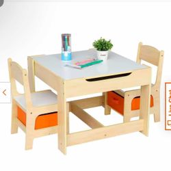 3-Pieces in White Wooden Kids Table And Chair Set