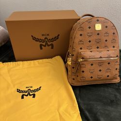 MCM Visetos Mini Backpack Cognac Brown + Box & Dust Bag (30 CM)