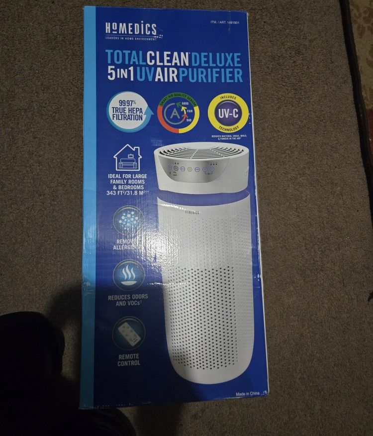 Homedics 5-in-1 UV-C Air Purifier - 360-Degree HEPA Filter for 1,659 Sq Ft, Extra Large Air Purifiers for Bedroom and Home, Essential Oil Pads, Built-