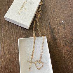 Necklace with Cross and Heart Pendants