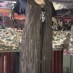True Religion New Fringed Chocolate Color Long Vest Size Large Tag Price $360