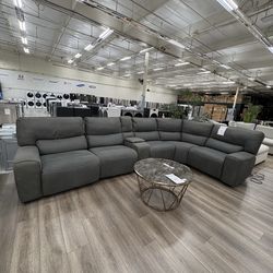 Costco Sweeney 6pc gray fabric power reclining sectional with power headrests