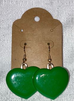 Green Heart Dangle Earrings