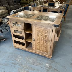 Marble Top Real Wood Kitchen Island (in store)