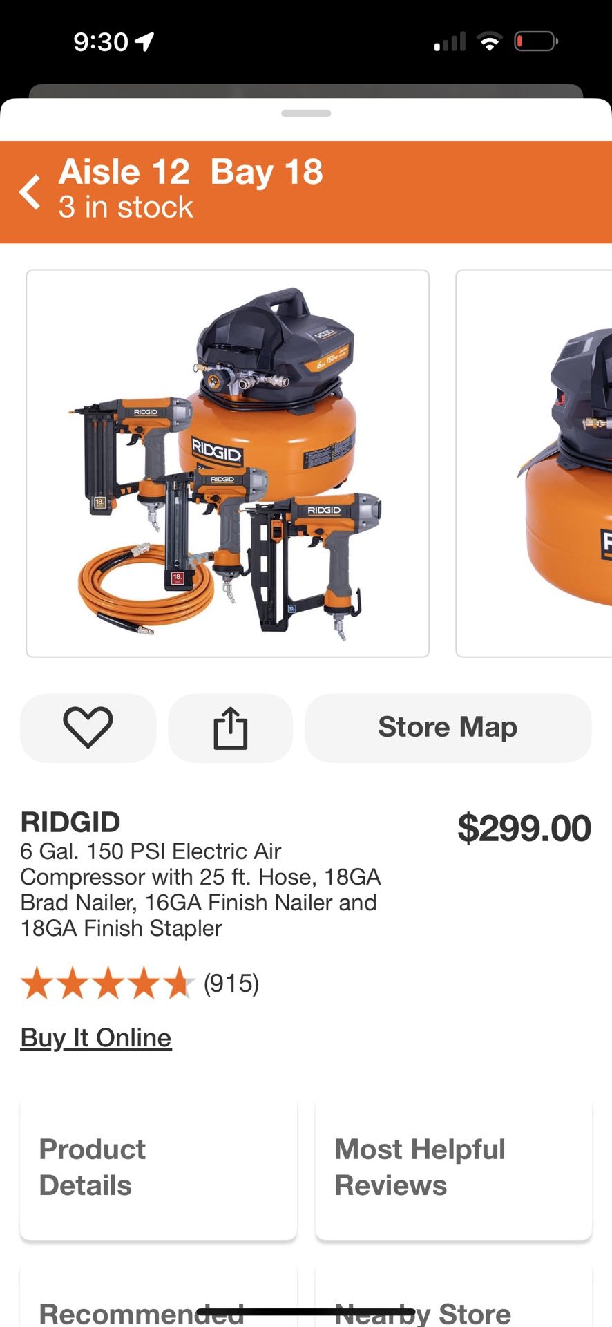 14. Ridgid 6gal 150 psi compressor