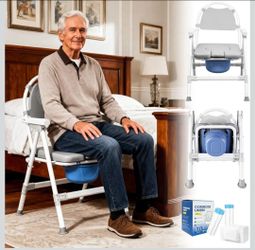 Bedside Commode Chair Folding Portable Toilet Shower Chair Adjustable Height 360 lb
