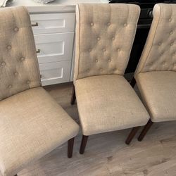 Wooden Frame Upholstered Side Chairs in Beige and Walnut
