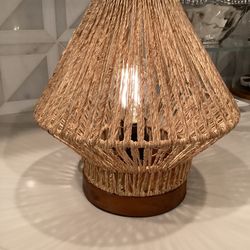 Jute & Wood Electric Lamp 9” x 9” with bulb (see all photos)