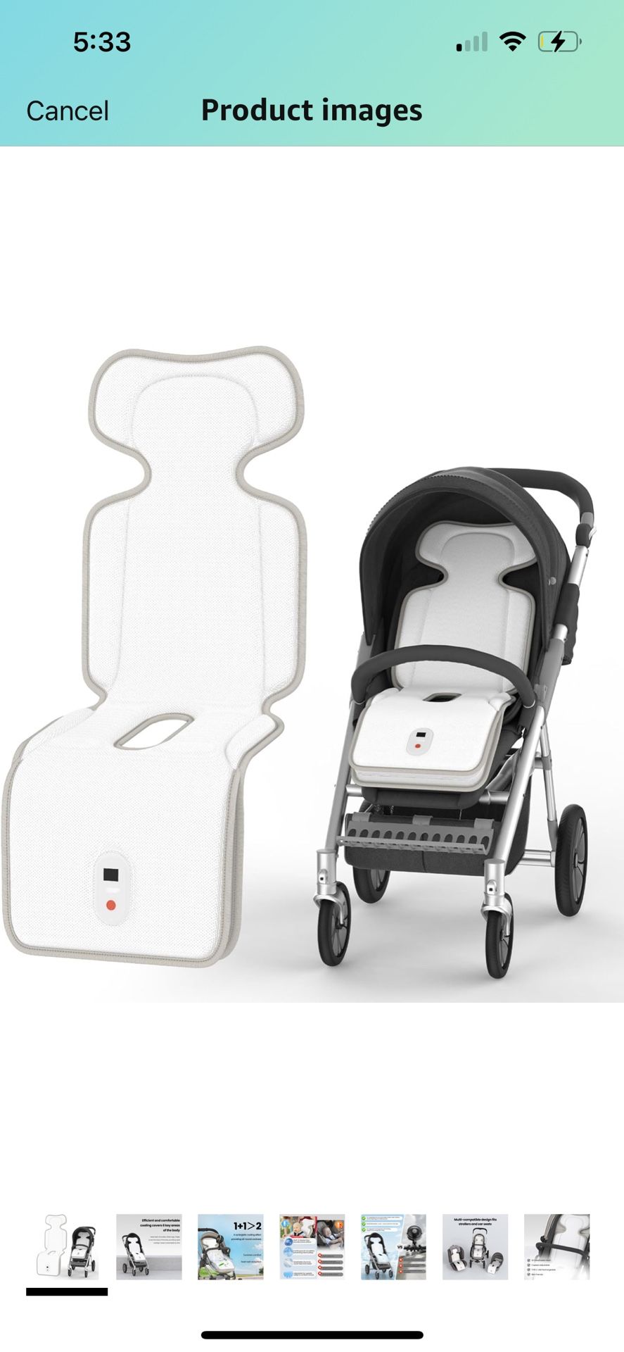 Bella's Friends Baby Stroller Cooling Pad with 2 Built-in Blower Up to 10H MAX 10000 mAh Rechargeable 3 Speed Adjustable Car Seat Liner Cooling Cushio