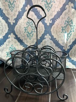 Vintage Black Metal Mesh Scroll Tabletop Utensil Napkin Buffet Caddy Organizer