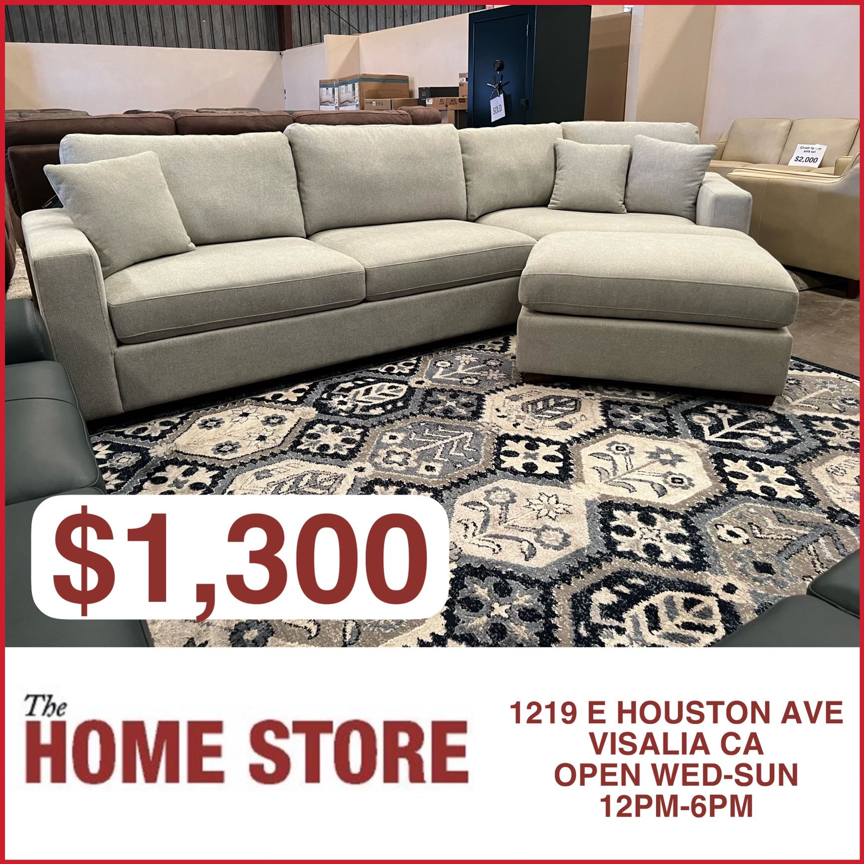 Gray Fabric Sectional With Ottman (Free Area Rug With Purchase)