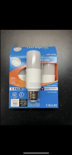 GE Lighting 79368 LED Bright Stik 10-watt (60-Watt Replacement), 760- Lumen Light Bulb Non-Dimmable with Medium Base, Soft White, 1 Box contains x3 bu