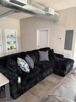 Midnight Madness Black Corduroy Sectional Sofa with Chaise