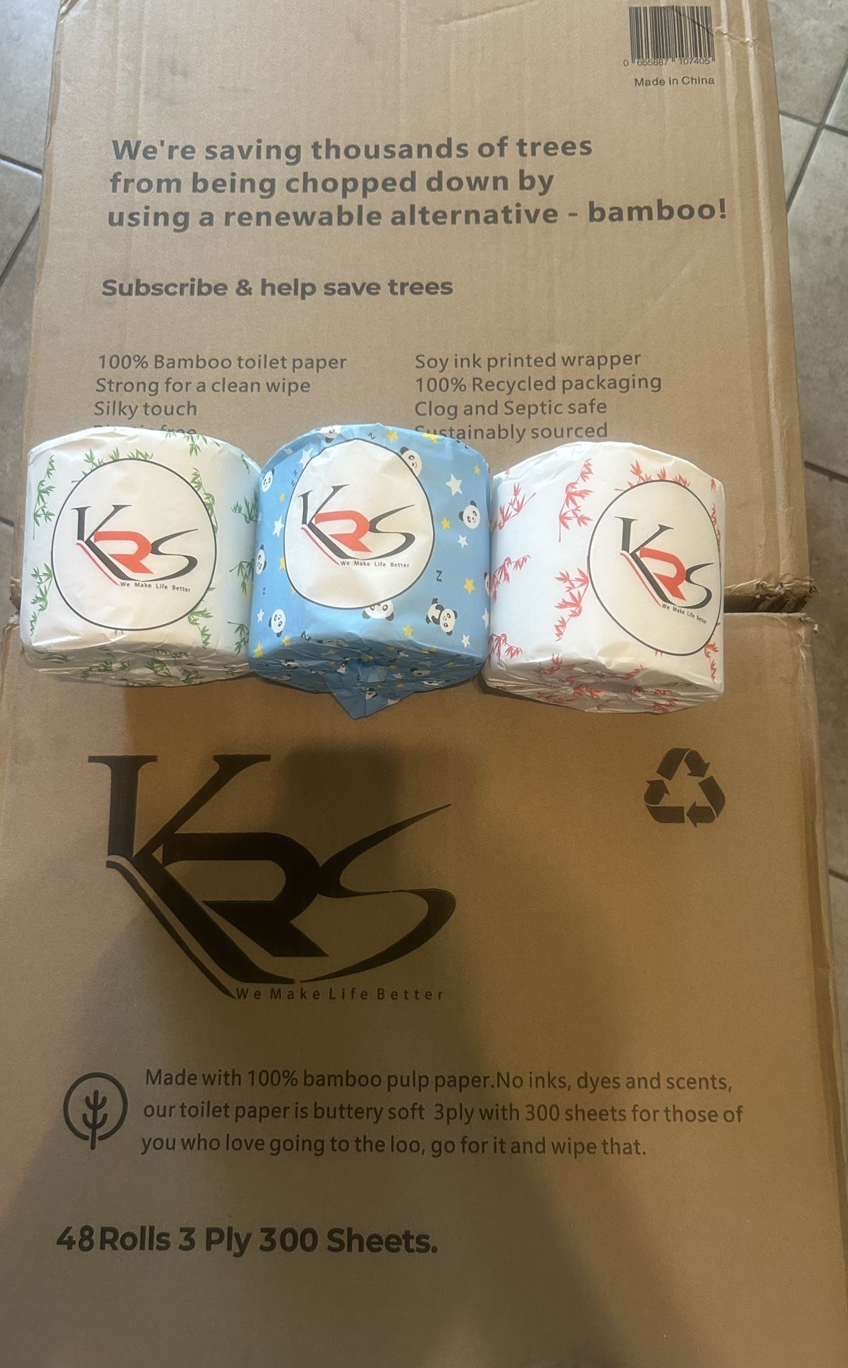 Bamboo 48 Pcs. 3ply 300 Sheets Toilet Paper Roll