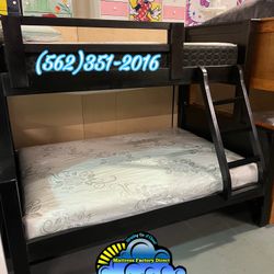Twin Full Black Bunk Bed With Mattresses Colchones Nuevos New 