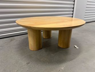 Round Wood Coffee Table with Cylinder Legs