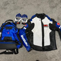 Suzuki Jacket (XL) Book Bag And Riding Gloves 