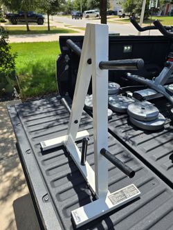 Barbell Standard Plate Rack, Black and White WITH 85LBS OF WHIEGH