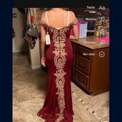 Vestido De Fiesta Guinda Con Dorado XLV