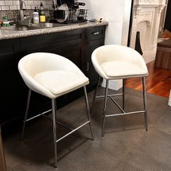 White Modern Bar Stools Synthetic Leather 