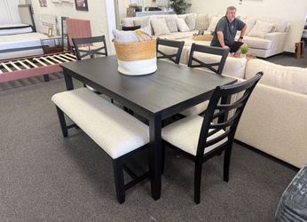 Black Dining Table Set With 4 Chairs And Bench