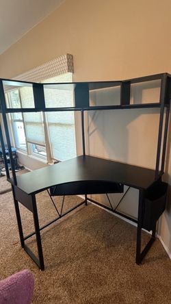 Black Corner Desk with Hutch Shelves