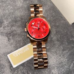 Michael Kors Runway Chronograph Watch MK7352 Red Rose Gold Brand New Tags