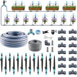 Drip Irrigation System 98ft, Fast Connect Automatic Irrigation Kit with 12mm, 6mm Blank Distribution Tubing and Accessories, DIY Garden Watering Equip