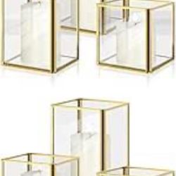 Tatuo 6 Pcs Small Hurricane Candle Holder with Metal Frame Decorative Glass Candle Holders Hurricane Lantern Centerpieces for Thanksgiving Christmas W