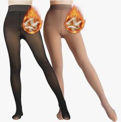 Pair of fleece lined tights. Black and apricot. M Size. High waisted fake translucent.