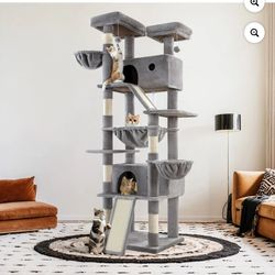 New in  box Sifurni 81" Multi-Level Tall Cat Tree Tower for Large Cat with Cat Condo and Hammock, Scratching Post & Scratching Ramp, Grey , 1062592-3