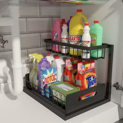 Under Sink Organizer – 2 Tier Slide Out – FAST US SHIPPING – Black