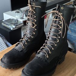 Franks Fire Commander 9.5E Black 1" Red X Soles (Read description) Nicks