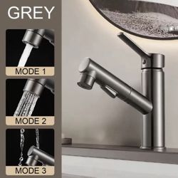 Bathroom Sink Faucet with Pull Down Sprayer Dual Mode hot and Cold Single Handle Retractable Single Hole Pull-Out faucets Basin Mixer Tap,Long(Short)